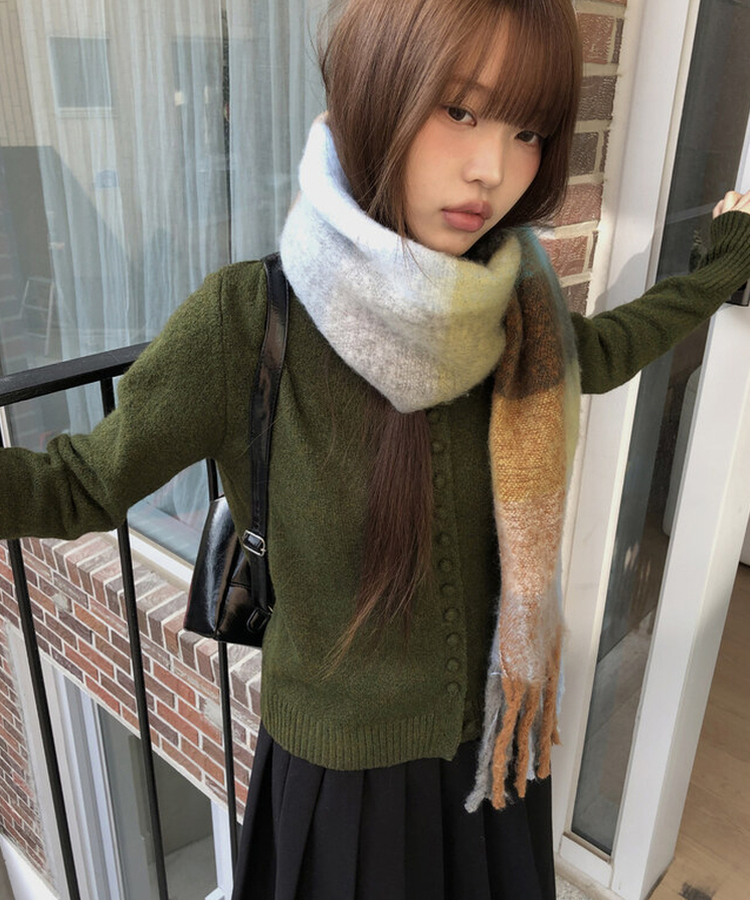 厚手チェックバイカラーロングマフラー(5color) MOCHA