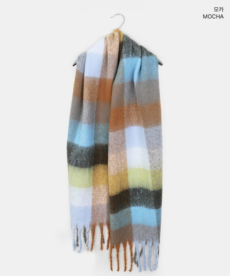 厚手チェックバイカラーロングマフラー(5color)