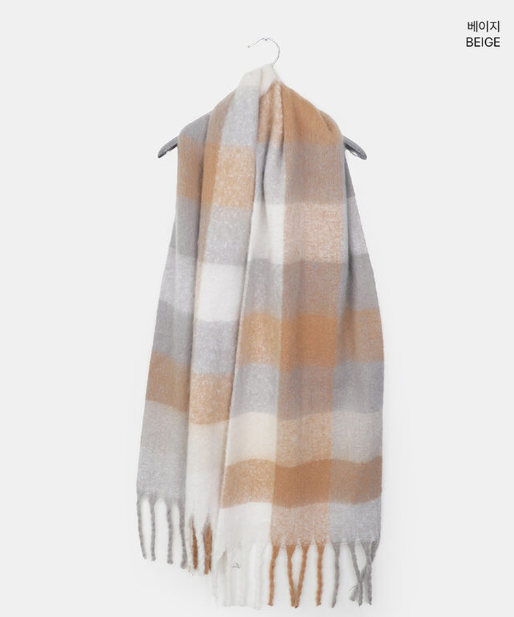 厚手チェックバイカラーロングマフラー(5color)