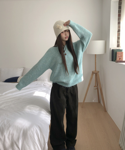 ヘンリーネックボタンオーバーニット SKY BLUE