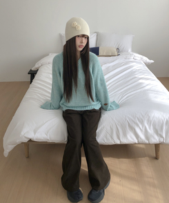 ヘンリーネックボタンオーバーニット SKY BLUE