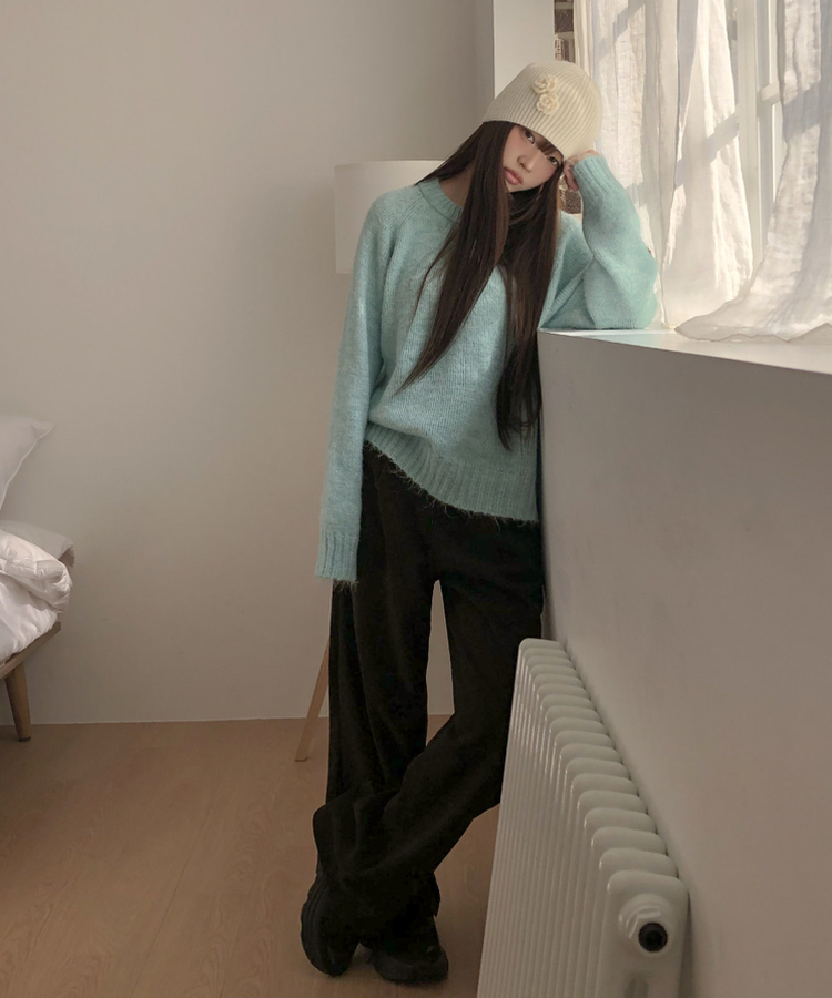 ヘンリーネックボタンオーバーニット SKY BLUE