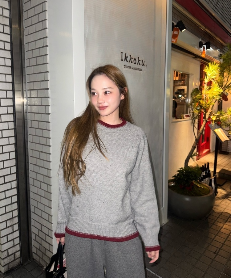 라운드 배색 니트 그레이