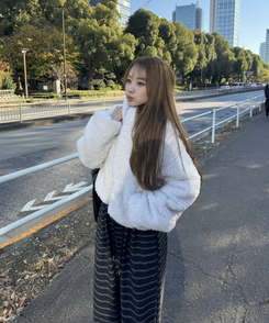 후드 양털 패딩 아이보리