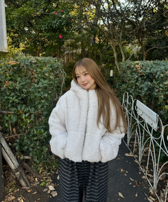 후드 양털 패딩 아이보리