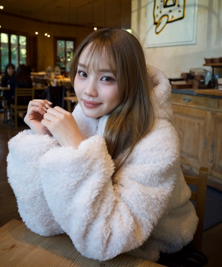 후드 양털 패딩 아이보리