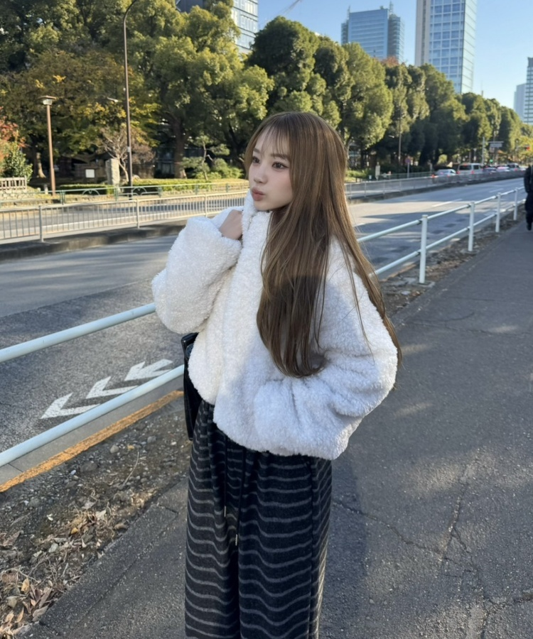 후드 양털 패딩 아이보리