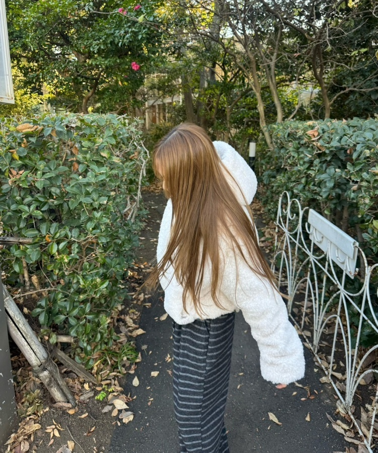 후드 양털 패딩 아이보리