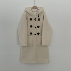 리얼왕오버핏 귀여운 양털 뽀글이 후드 하이넥 투버튼 떡볶이 더플 롱코트 빅사이즈