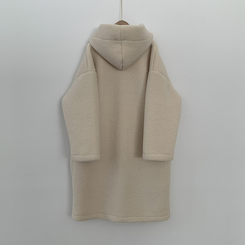 리얼왕오버핏 귀여운 양털 뽀글이 후드 하이넥 투버튼 떡볶이 더플 롱코트 빅사이즈