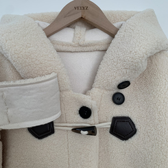 리얼왕오버핏 귀여운 양털 뽀글이 후드 하이넥 투버튼 떡볶이 더플 롱코트 빅사이즈