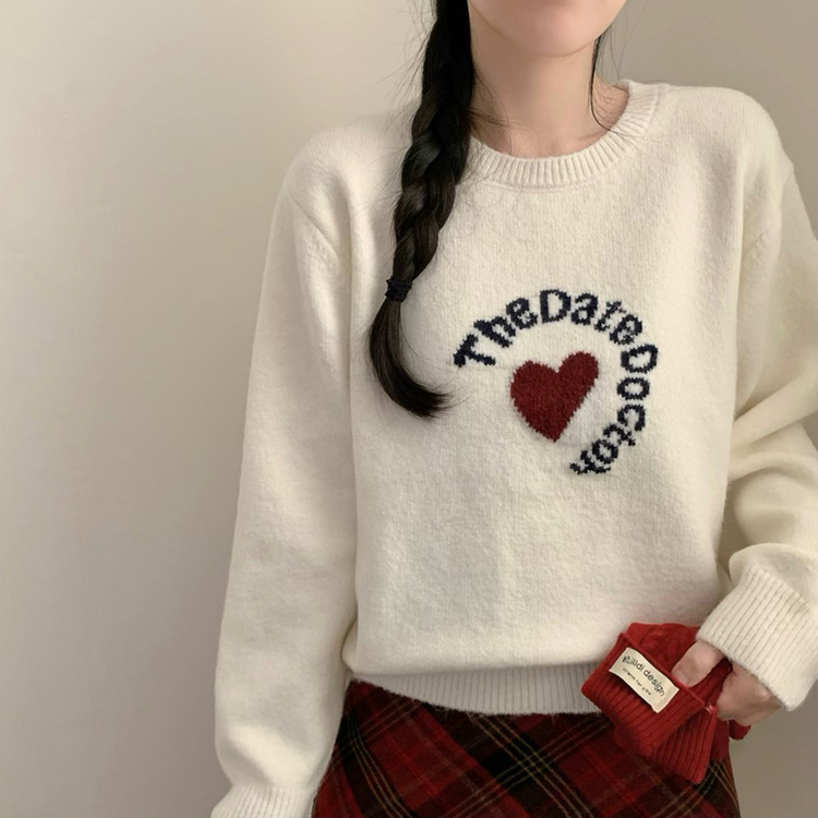 ハートラウンドレタリングニット IVORY