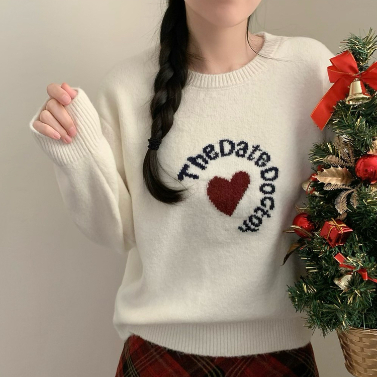 ハートラウンドレタリングニット IVORY