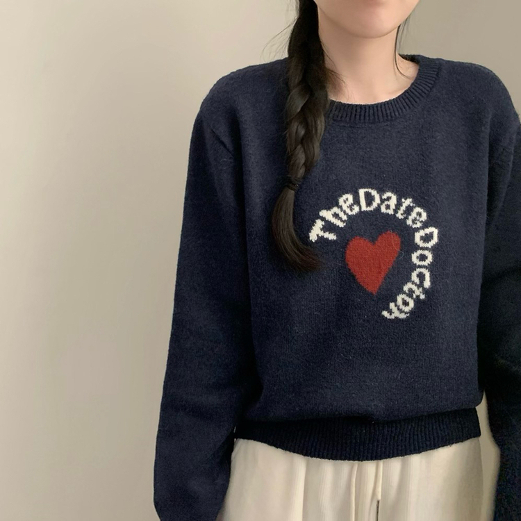 ハートラウンドレタリングニット DARK BLUE