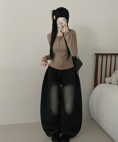 リブボタン長袖Tシャツ MOCHA