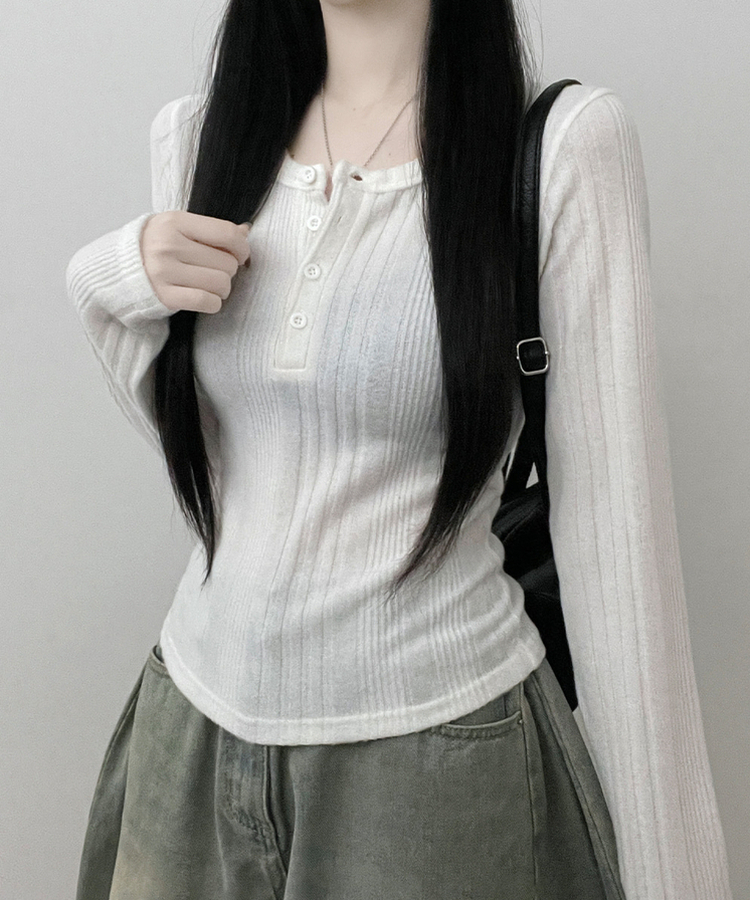 リブボタン長袖Tシャツ IVORY