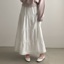 청순컨셉 담당2엘사 캉캉 롱 맥시 스커트 아이보리