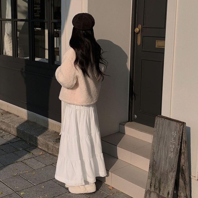 청순컨셉 담당2엘사 캉캉 롱 맥시 스커트 아이보리