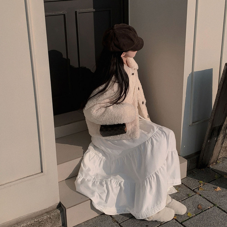 청순컨셉 담당2엘사 캉캉 롱 맥시 스커트 아이보리