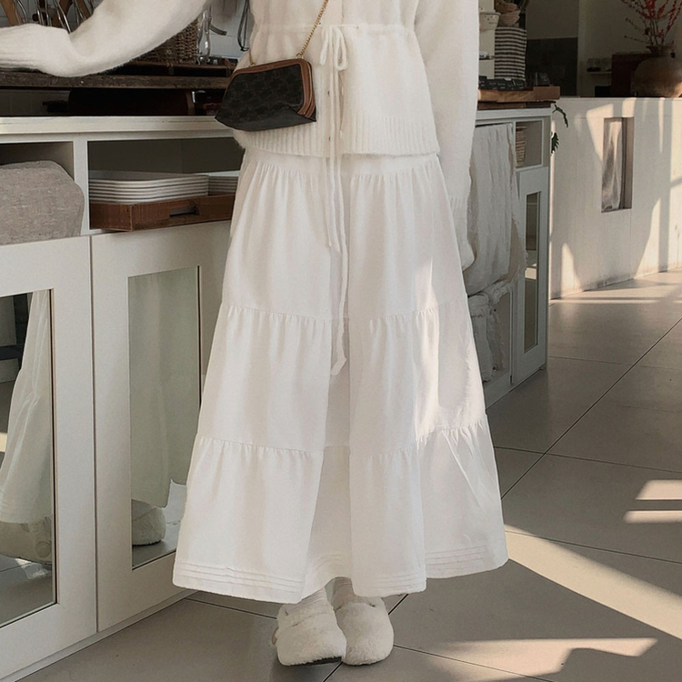 청순컨셉 담당2엘사 캉캉 롱 맥시 스커트 아이보리