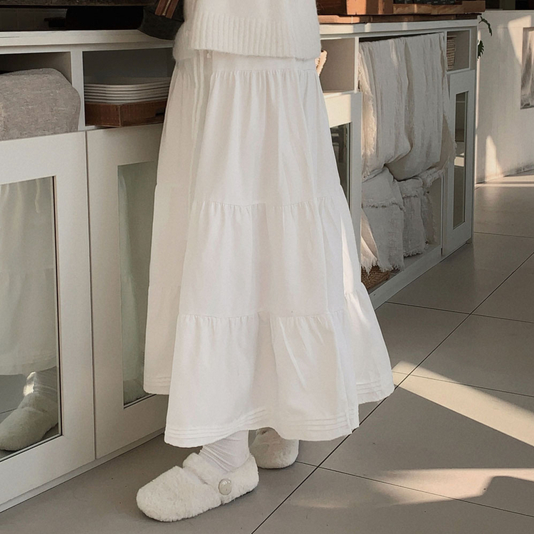 청순컨셉 담당2엘사 캉캉 롱 맥시 스커트 아이보리