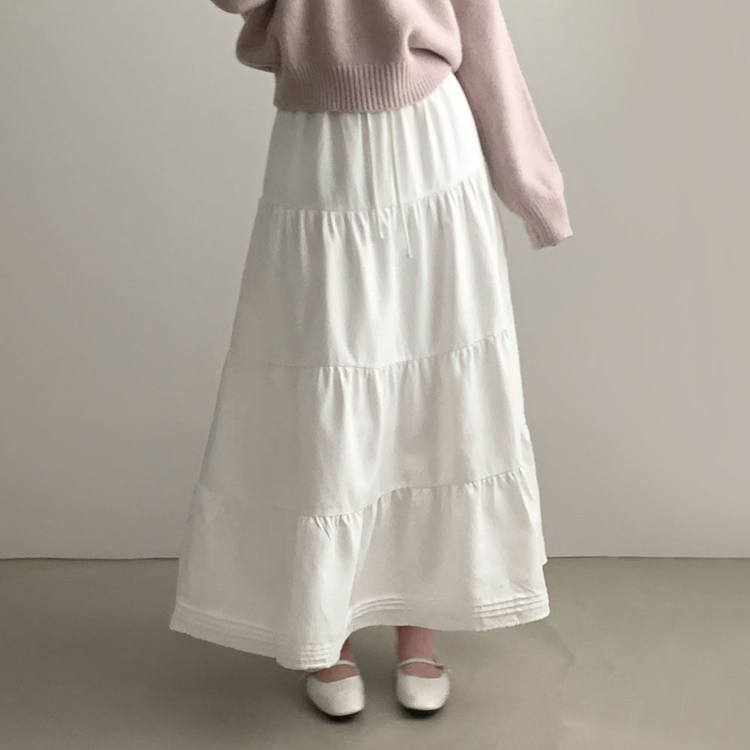 청순컨셉 담당2엘사 캉캉 롱 맥시 스커트 아이보리