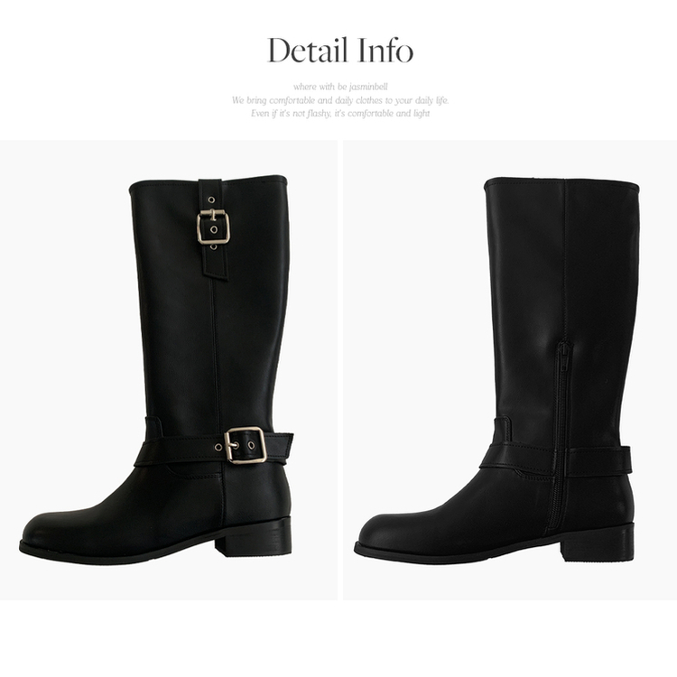 レザーバックルベルトウエスタンロングブーツ