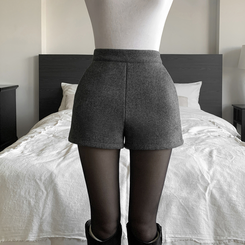 메이피 모직 사이드 지퍼 하이웨스트 숏 팬츠 차콜