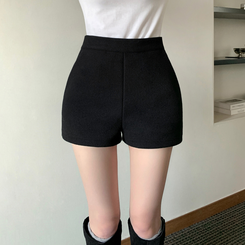 메이피 모직 사이드 지퍼 하이웨스트 숏 팬츠 블랙