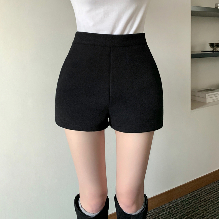 메이피 모직 사이드 지퍼 하이웨스트 숏 팬츠 블랙