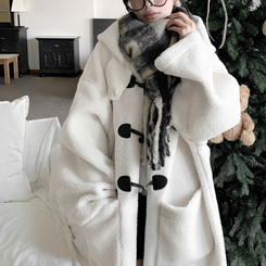 アンゴラ厚手チェックロングマフラー BLACK