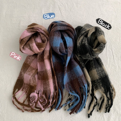 アンゴラ厚手チェックロングマフラー