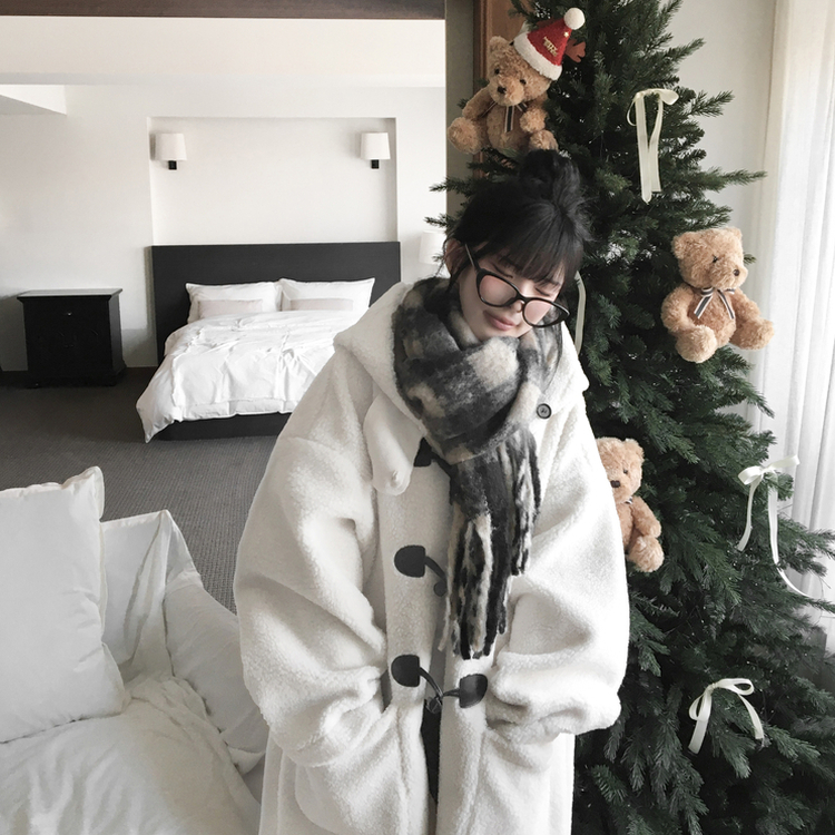 アンゴラ厚手チェックロングマフラー BLACK