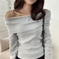 휘트니 겉기모 슬림핏 오프숄더 긴팔 티셔츠 소라