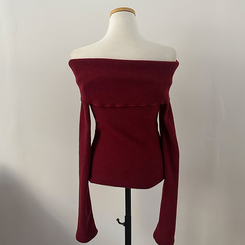 휘트니 겉기모 슬림핏 오프숄더 긴팔 티셔츠