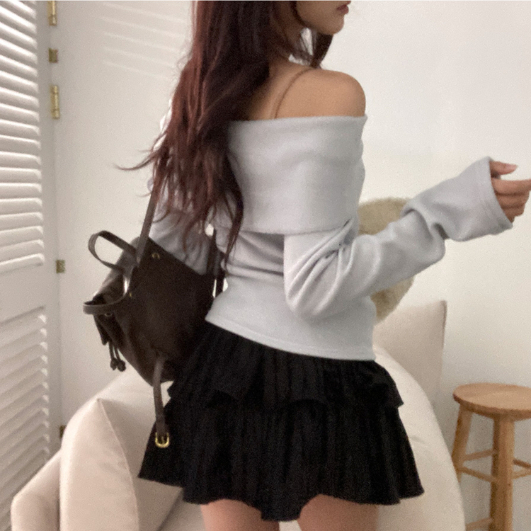 휘트니 겉기모 슬림핏 오프숄더 긴팔 티셔츠 소라