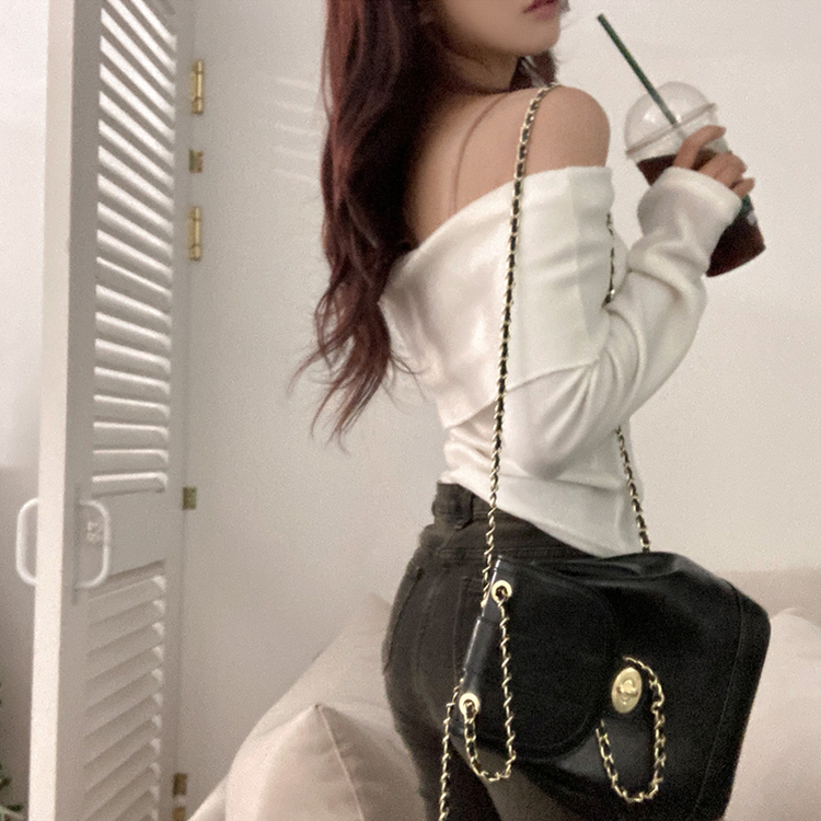 휘트니 겉기모 슬림핏 오프숄더 긴팔 티셔츠 크림