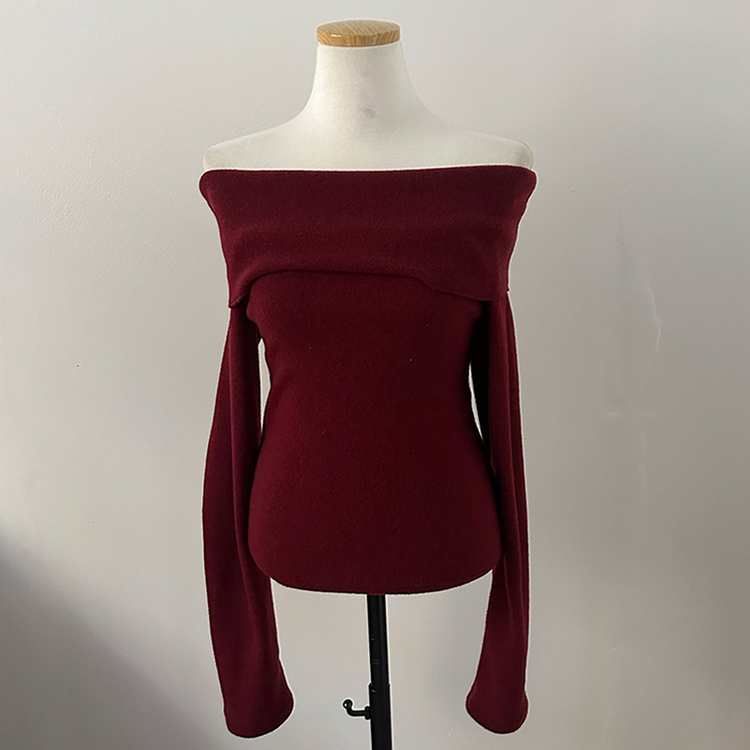 휘트니 겉기모 슬림핏 오프숄더 긴팔 티셔츠