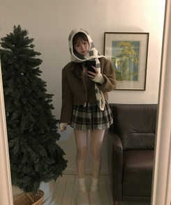 ストライプフードマフラー GREY