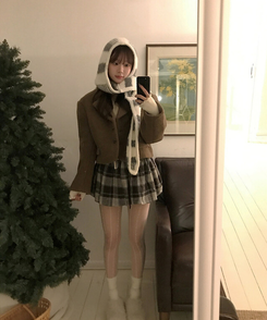 ストライプフードマフラー GREY