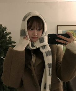 ストライプフードマフラー GREY