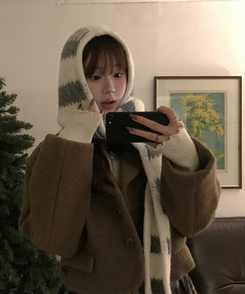 ストライプフードマフラー GREY