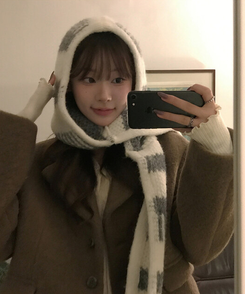 ストライプフードマフラー GREY