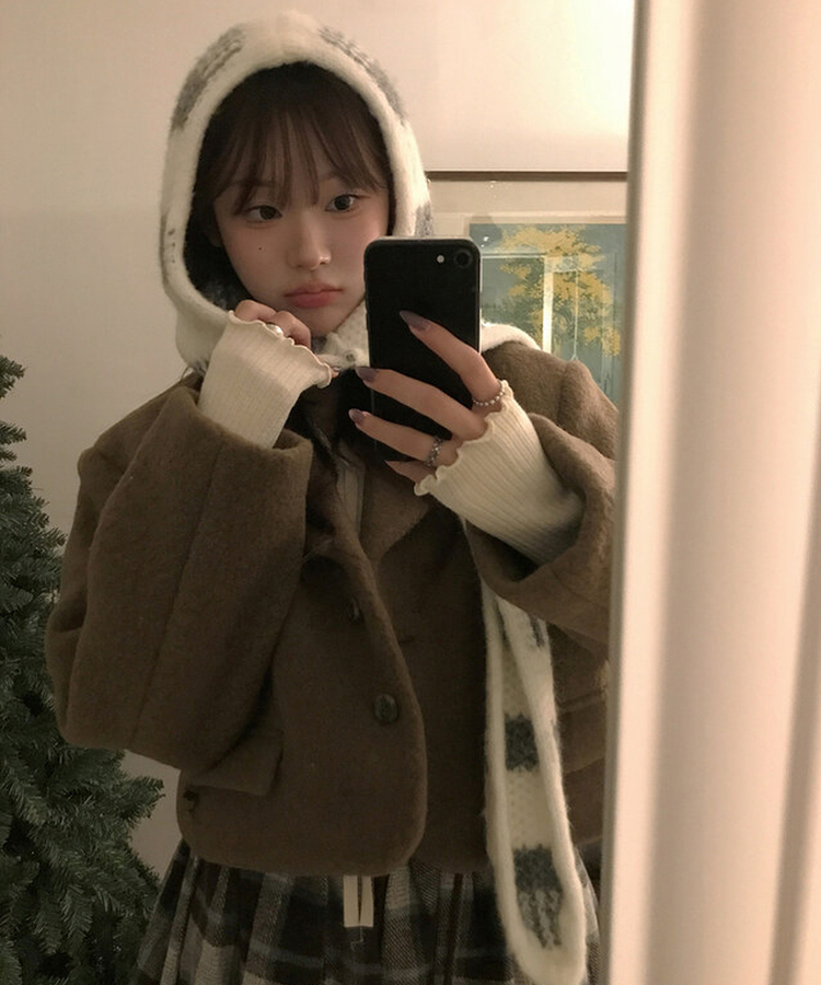 ストライプフードマフラー GREY