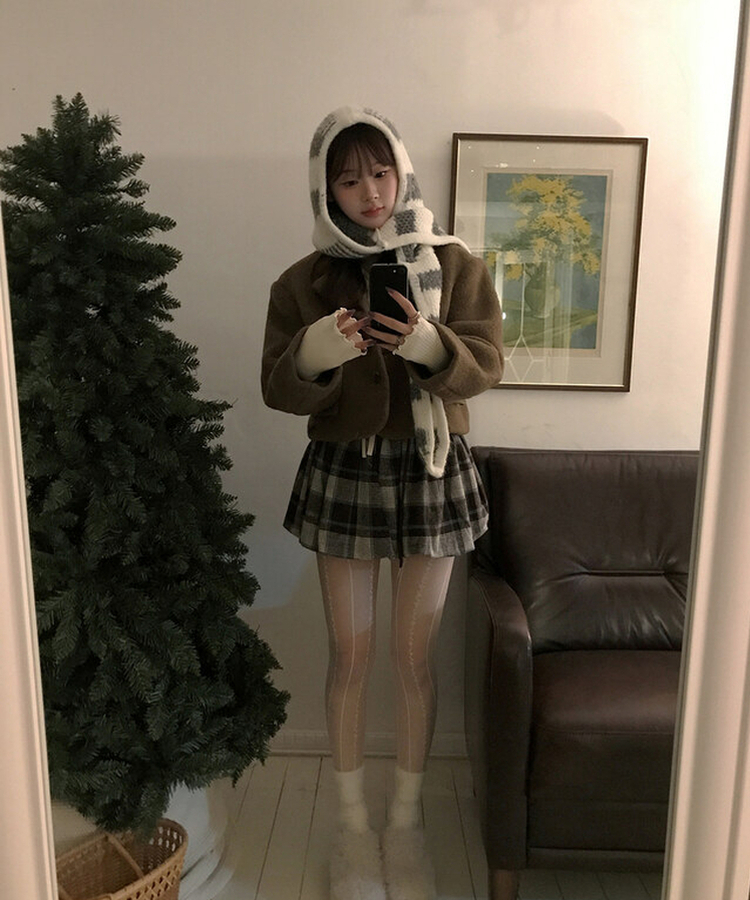 ストライプフードマフラー GREY