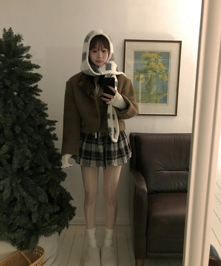 ストライプフードマフラー GREY