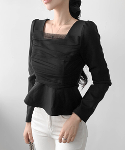 レースフレアブラウス BLACK