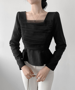 レースフレアブラウス BLACK