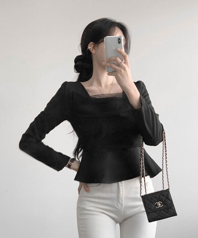 レースフレアブラウス BLACK