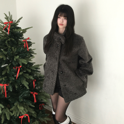 빌츠 양털 퍼 스웨이드 안감 무스탕 하이넥 하프 코트 차콜